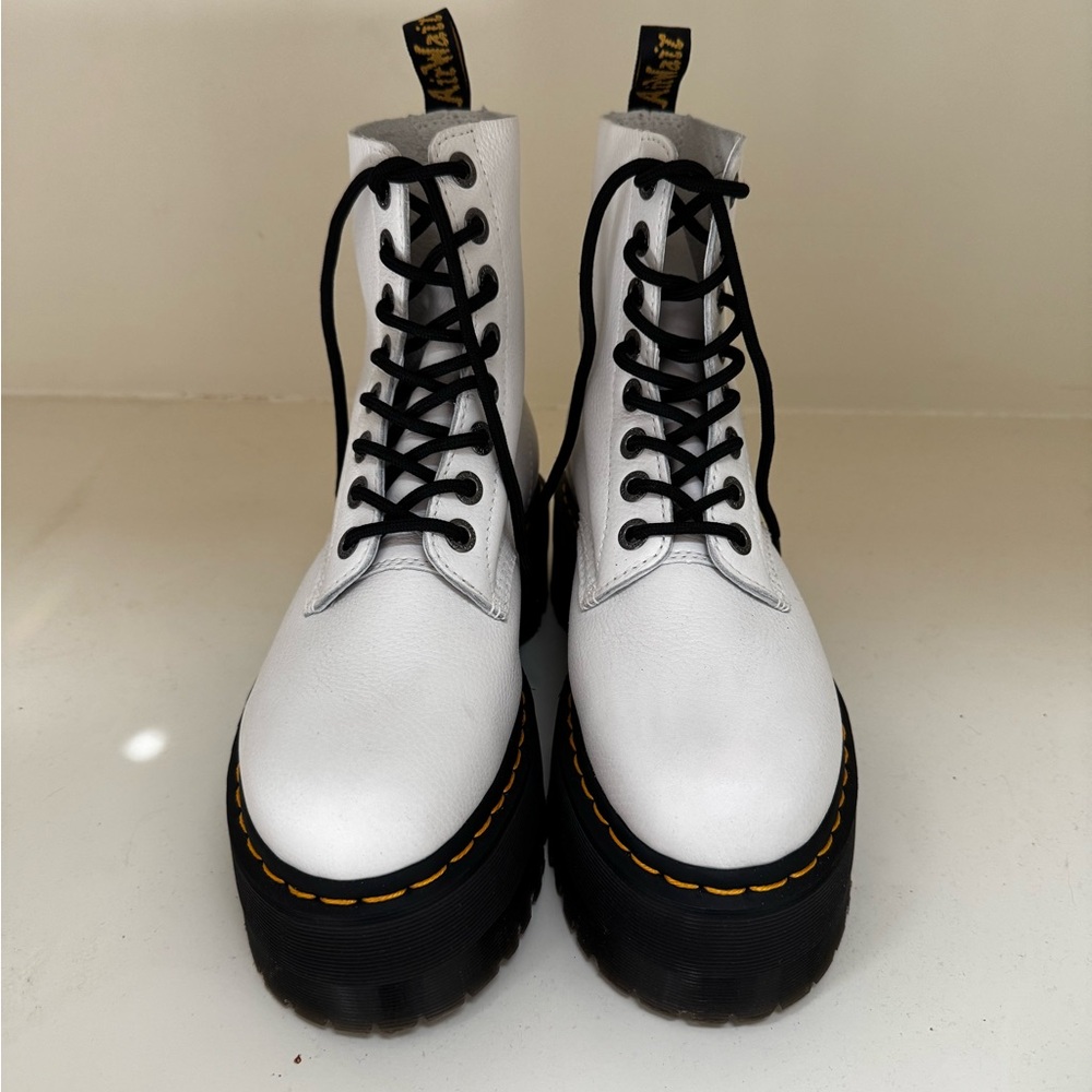 Dr. Martens 1460 Pascal Max White Leather Cushion Platform Boots- Women's Size 8